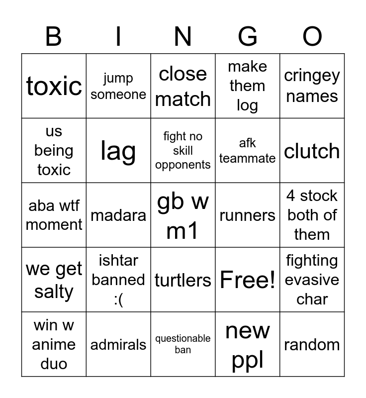 2v2s Bingo Card