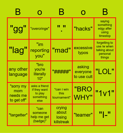 Slap Battles Chat Bingo Card