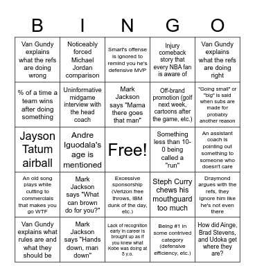 2022 NBA Finals BINGO Card