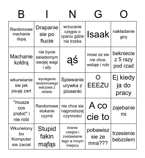 Kamilka Bingo Card