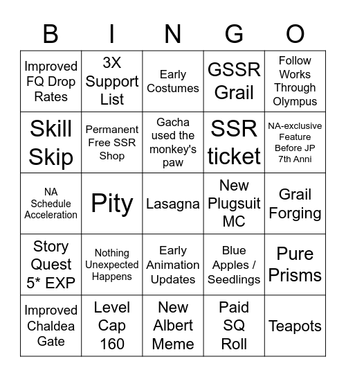 FGO NA 5th Anniversary Bingo Card