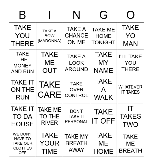 TAKE Bingo Card