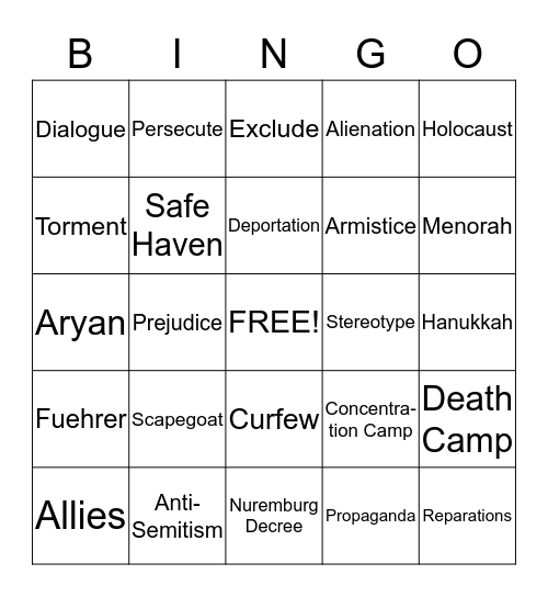 Holocaust Bingo Card