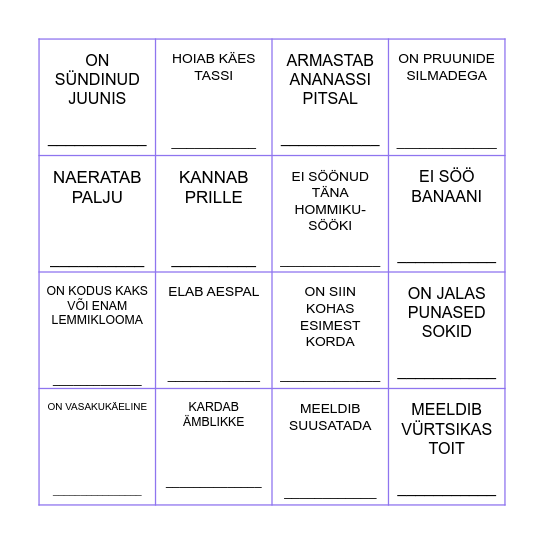 LEIA KES... VÕI KELLEL... Bingo Card