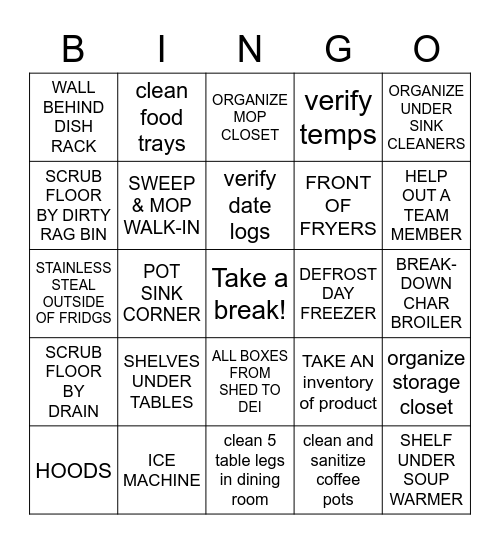 KITCHEN BINGO CLEANING GAME Bingo Card