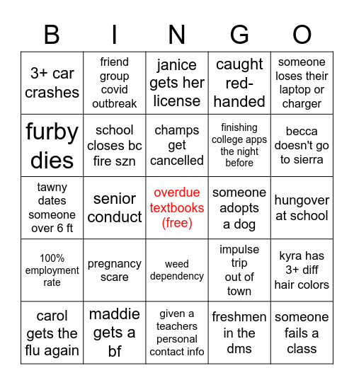 senior szn 21-22 Bingo Card