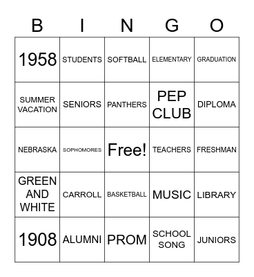 CARROLL SCHOOL REUNION Bingo Card