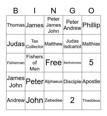 T    H   E      12      A   P   O   S   T   L   E   S Bingo Card