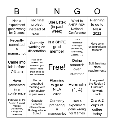 SHPE Region 6 Loteria Bingo Card