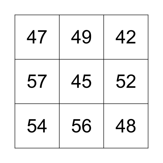 Bingo 40-59 Bingo Card