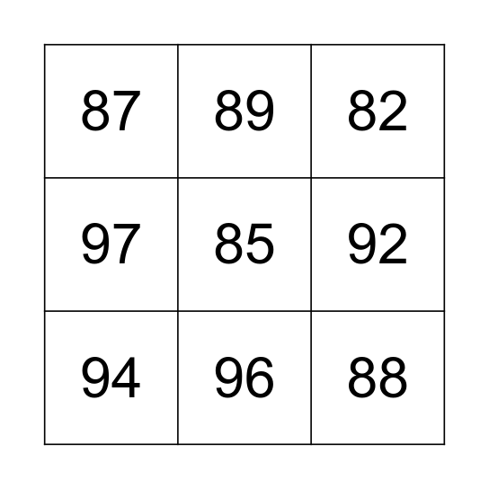 Bingo 80-99 Bingo Card