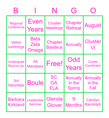 AKA Meetings and Conferences Bingo Card