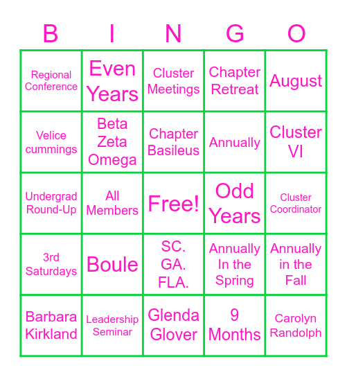 AKA Meetings and Conferences Bingo Card