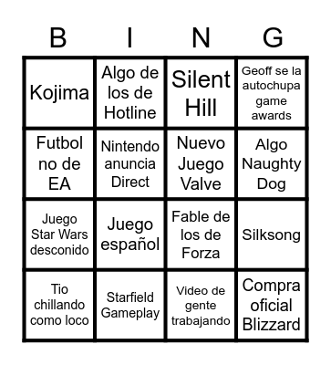 E3 2022 Bingo Card