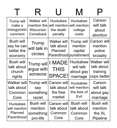 Republican Bingo! Who Knows What They'll Say! Bingo Card