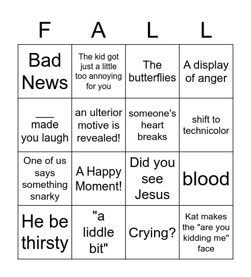 The Fall Bingo Card