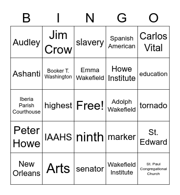 Learning Local History Through the Arts Bingo Card