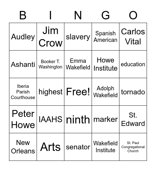 Learning Local History Through the Arts Bingo Card