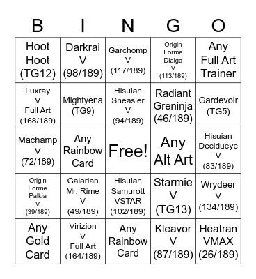 Astral Radiance Bingo Card