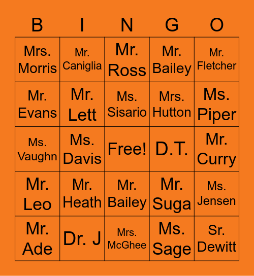 Mack House Bingo Card