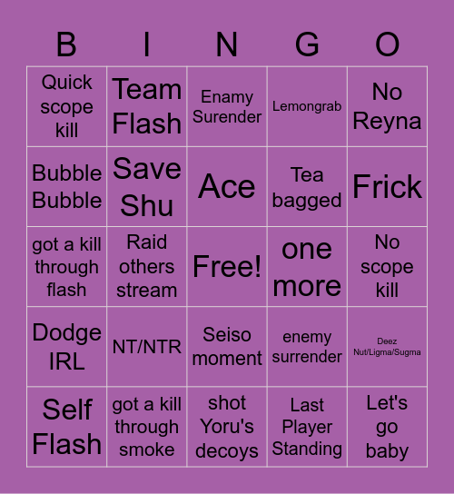 Shubert's Volarants Bingo Card