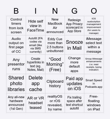 WWDC22 Bingo Card