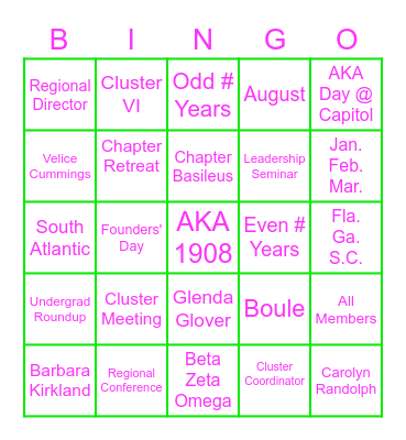 AKA Meetings and Conferences Bingo Card