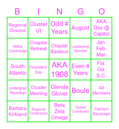 AKA Meetings and Conferences Bingo Card