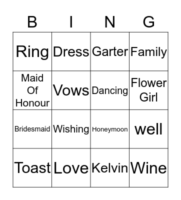 Tahns Hens Party Bingo Card
