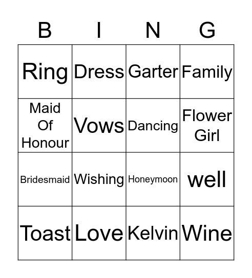 Tahns Hens Party Bingo Card