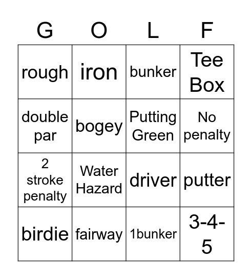 GOLF Bingo Card