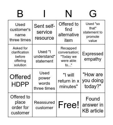 June HD Customer Experience Bingo Card