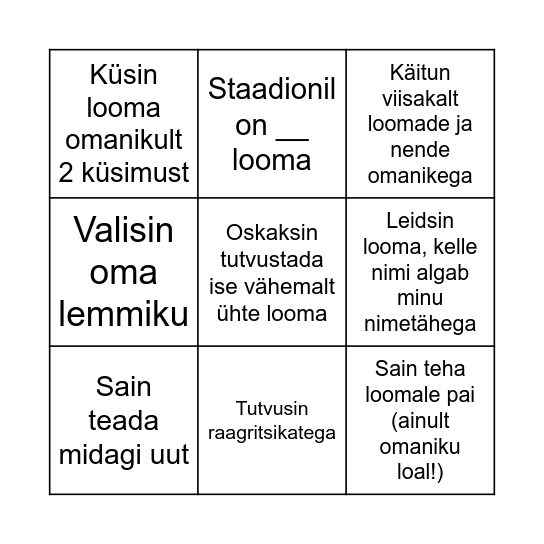 LEMMIKLOOMA PÄEV 09.06.2022 Bingo Card