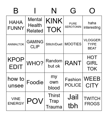 TIKTOK BINGO Card