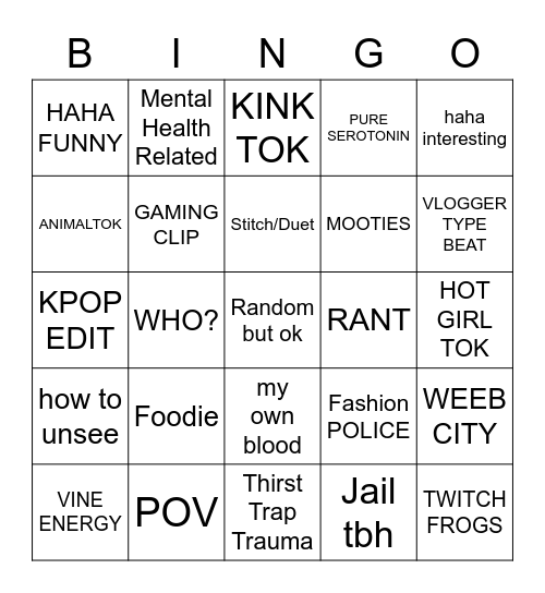 TIKTOK BINGO Card