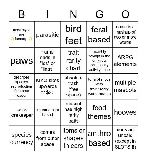 closed species bingo Card