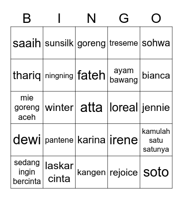 Winty Bingo Card