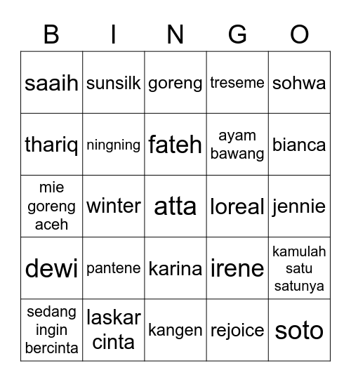 Winty Bingo Card