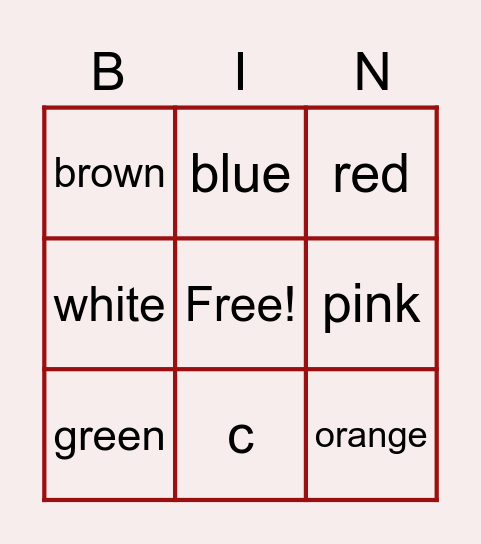 color Bingo Card