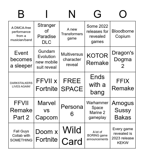 Summer Game Fest Bingo Card