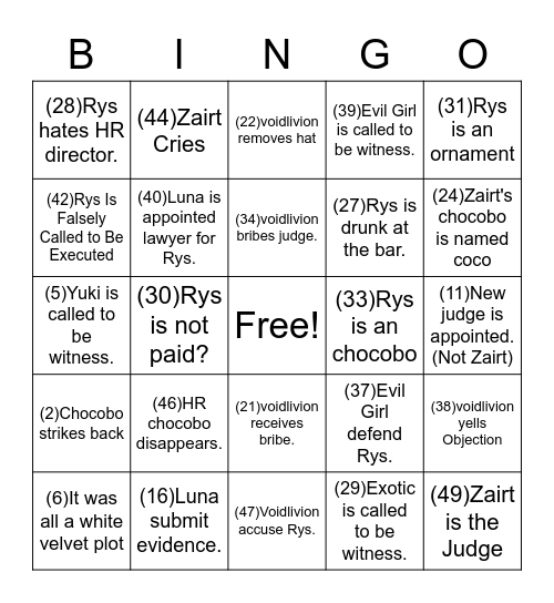 Black Velvet Courtbuncle Law & Order 6/6 Bingo Card