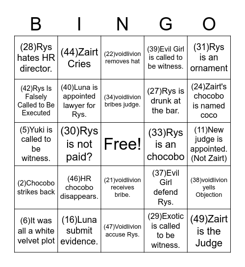 BV Courtbuncle Law and Order Night 6/6 Bingo Card