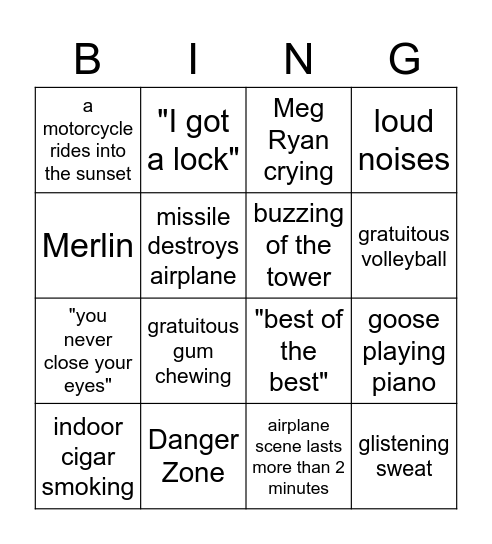 Top Gun 4x4 Bingo Card