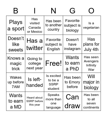 SSRP Bingo Card