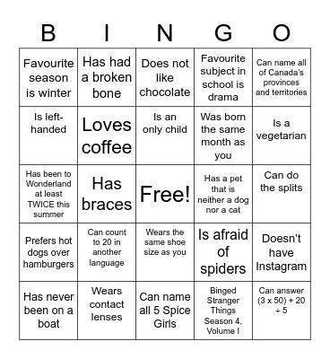 SAC CAMP BINGO Card