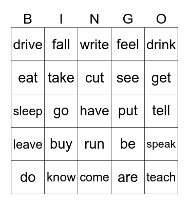 Irregular verbs (simple past) Bingo Card