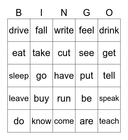 Irregular verbs (simple past) Bingo Card