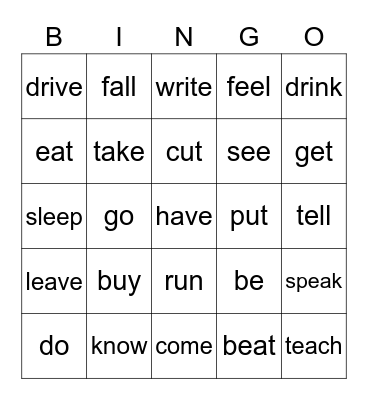 Irregular verbs (simple past) Bingo Card