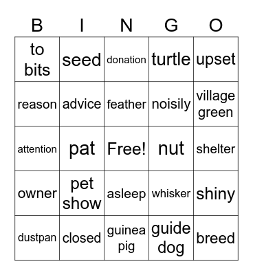 I Love English 3 Unit 19 Pets Bingo Card