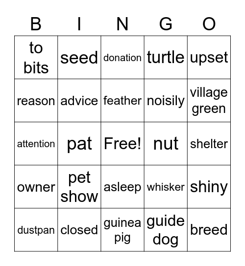 I Love English 3 Unit 19 Pets Bingo Card